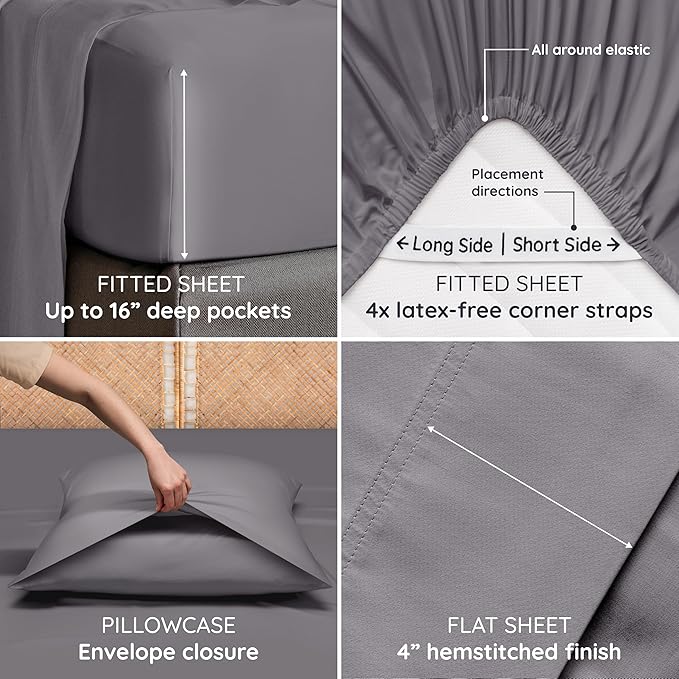 Bambaw King Sheets Set 4pcs, 100% Viscose Derived from Bamboo Sheets, King Size - Image 5