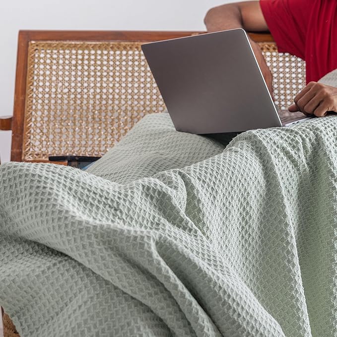 Salt Earth 100% Cotton Throw Blanket, King, 106"X92" Waffle Throws for Home, Bedrooms, Outdoor & Office Couch, Cozy Room Decor Blankets, Christmas Blankets and Throws (Sea Foam)