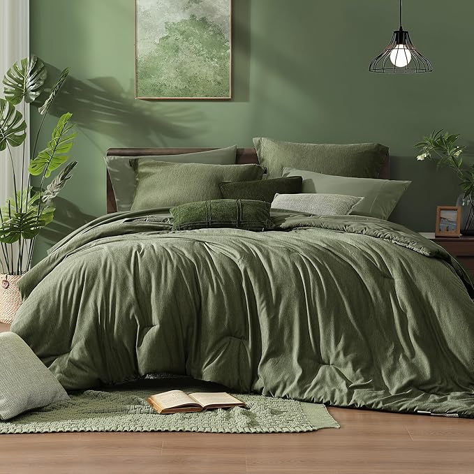 Monbix Twin XL Comforter Set Olive Green, Cationic Dyeing Bedding Set by Monbix