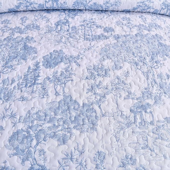 WONGS BEDDING Botanical Quilt Set California King Size, 3 Pieces Blue Toile - Image 6