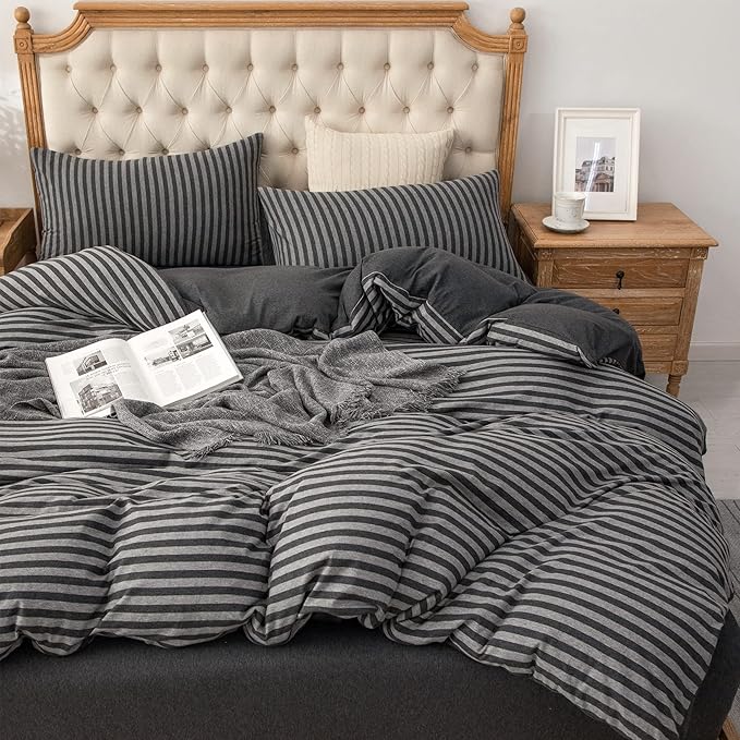 PURE ERA Jersey Knit Duvet Cover Set 100% T-Shirt Heather Cotton Super Soft - Image 3
