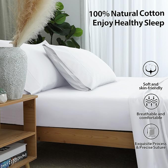 Twin Size Fitted Sheet Only White, 100% Egyptian Cotton 600 Thread Count - Image 2