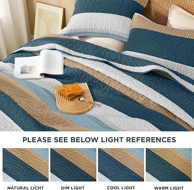 Litanika Quilt King Size FBird, Stripe Patchwork Summer Bedspread Coverlet 3 - Image 6