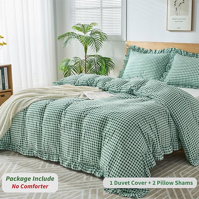 Gingham Duvet Cover Full Size, 3 Pieces Soft Breathable Microfiber Plaid - Image 3