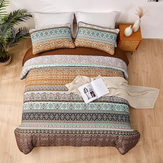 WONGS BEDDING Boho Fall Queen Quilt Set, Lightweight Microfiber Bed Decor - Image 7