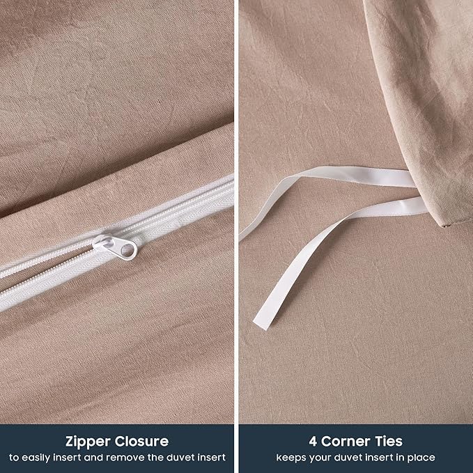 Wake In Cloud - Cotton Duvet Cover Set, Queen Size, Dusty Rose Pink, 100% - Image 7