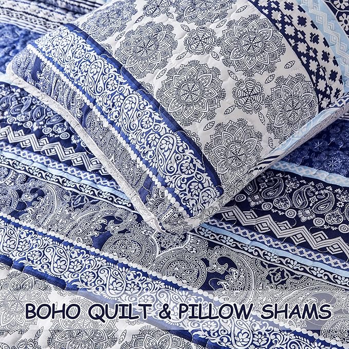 WONGS BEDDING Boho Quilt Set Queen Size, Lightweight Bedspread Coverlet Bedding - Image 7