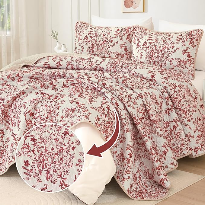 WONGS BEDDING Quilt King Size, Christmas Red Quilt Bedding Set - Image 2