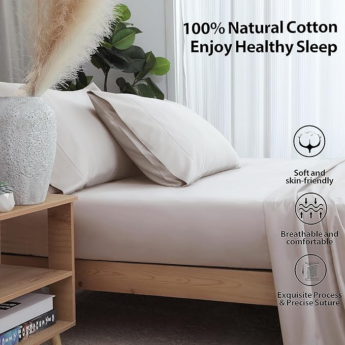 California King Size Fitted Sheet Only Light Beige, 100% Egyptian Cotton 600 - Image 2