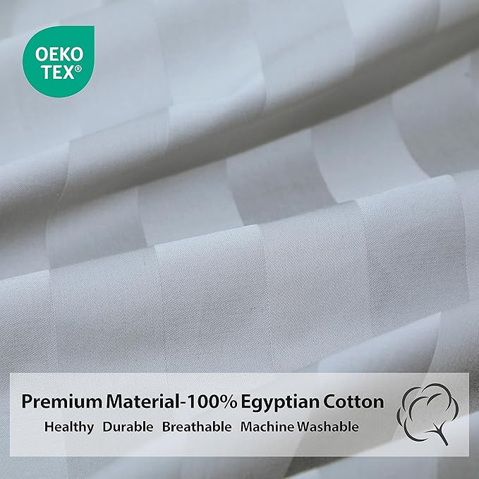 Queen Size Striped Fitted Sheet Only Gray Color, 100% Egyptian Cotton 600 - Image 4