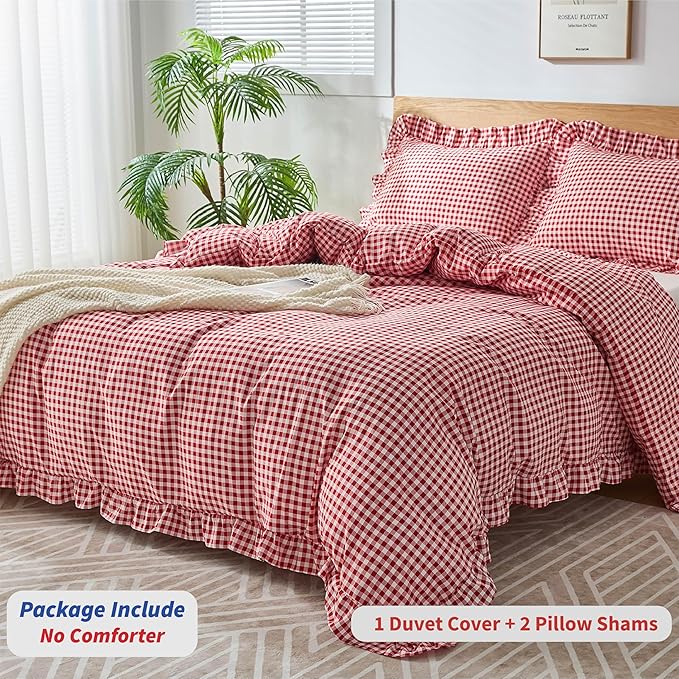 Gingham Duvet Cover King Size, 3 Pieces Soft Breathable Microfiber Plaid - Image 3