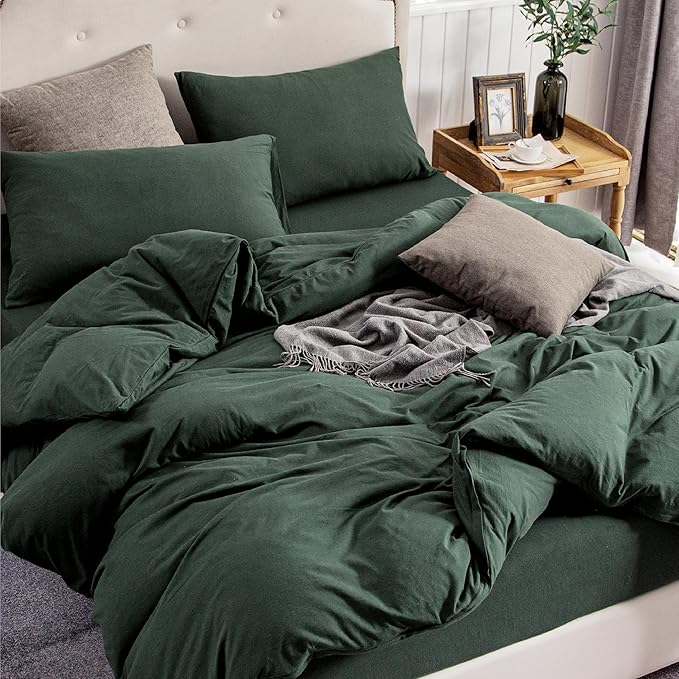 PURE ERA Jersey Knit Forest Green Duvet Cover Set 100% T-Shirt Cotton Super - Image 2