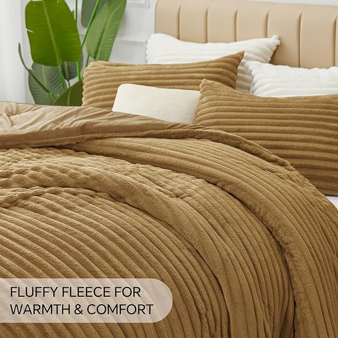 BEDELITE Fleece Queen Comforter Set -Super Soft & Warm Fluffy Brown Bedding - Image 6