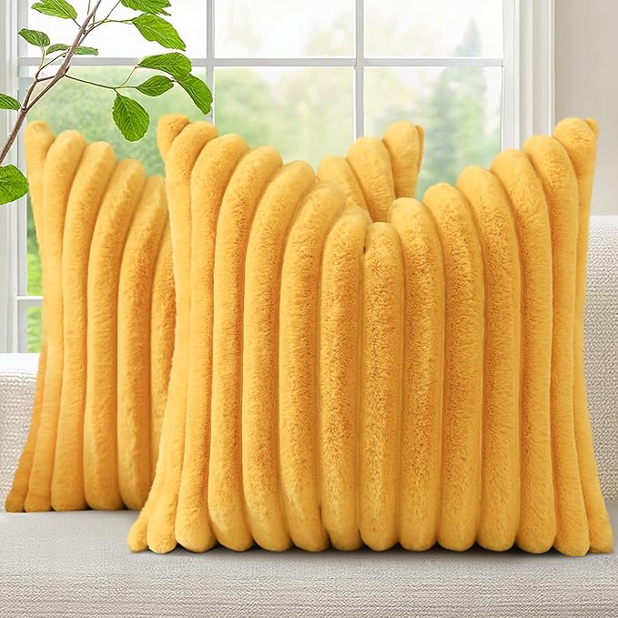 decorUhome Summer Cozy Faux Fur Throw Pillow Covers 22x22 Set of 2 Decorative by decorUhome