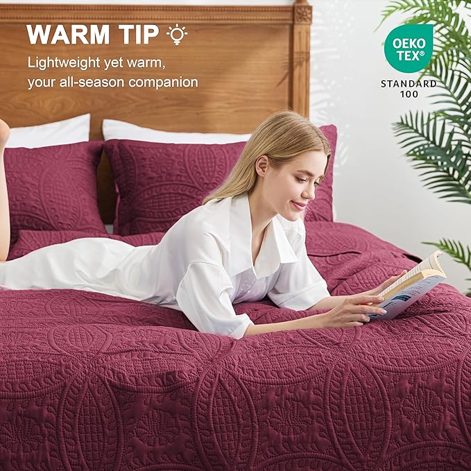Love's cabin Twin Quilt Set Burgundy Bedspreads Bedding Set - Image 4
