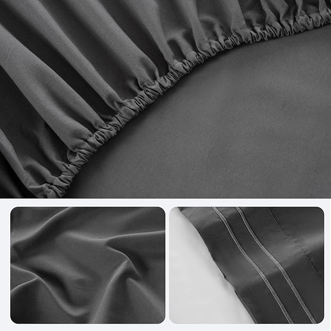 ROSE&RISY Dark Grey Queen Sheet Set, 4 Pieces Soft Bedding Queen Sheet Set - Image 7