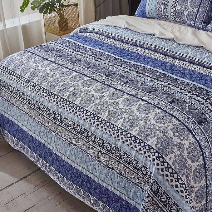 WONGS BEDDING Boho Quilt Set King Size, Lightweight Bedspread Coverlet Bedding - Image 5