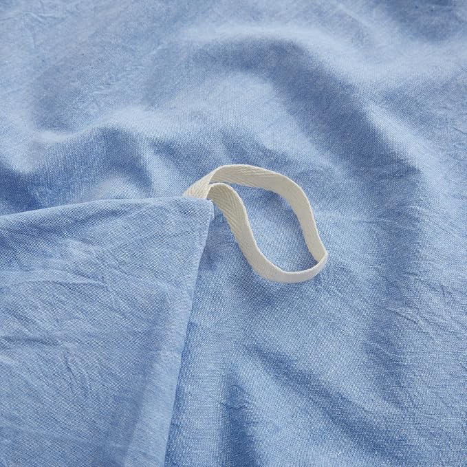 LOVQUE Light Blue Cotton Duvet Cover Queen Size, Linen Like Natural Bedding Set - Image 5