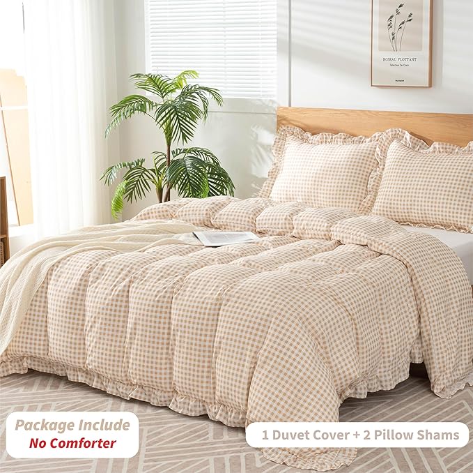 Gingham Duvet Cover Full Size, 3 Pieces Soft Breathable Microfiber Plaid - Image 3