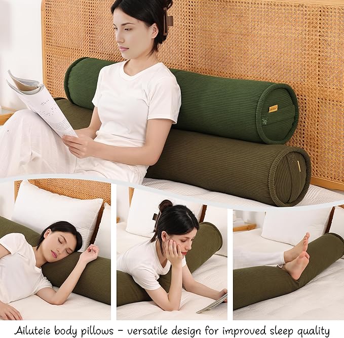 Long Bolster Pillow for Bed – Soft Corduroy Body Pillow for Adults, Ergonomic Full-Length Support for Better Sleep,39 x 7.87 Inches,Martini 0live