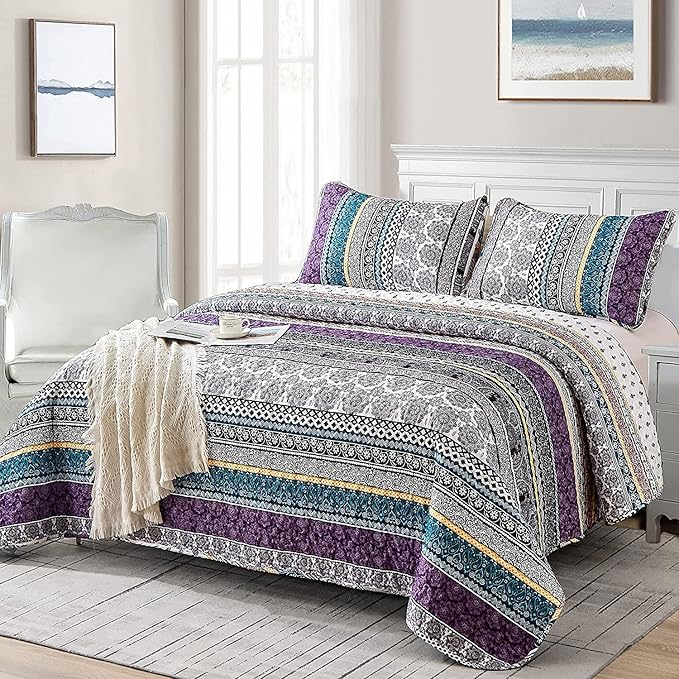 WONGS BEDDING Boho Quilt Set California King Size, Lightweight Bedspread - Image 2