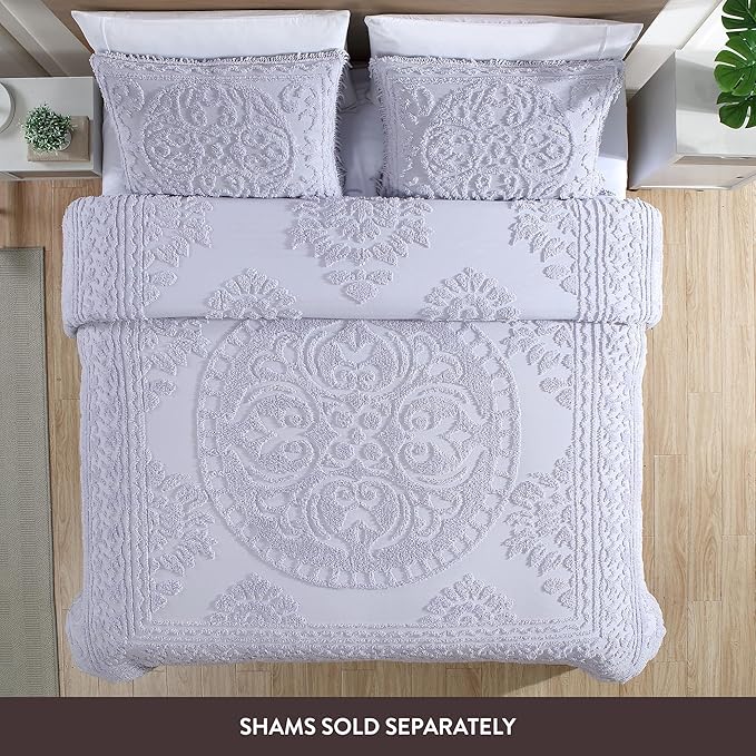 Beatrice Home Fashions Medallion Chenille Bedspread, Queen, Lavender