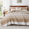 Andency Taupe Striped Quilt Set Cal King, 3 Pieces Patchwork Bedspread Coverlet by Andency