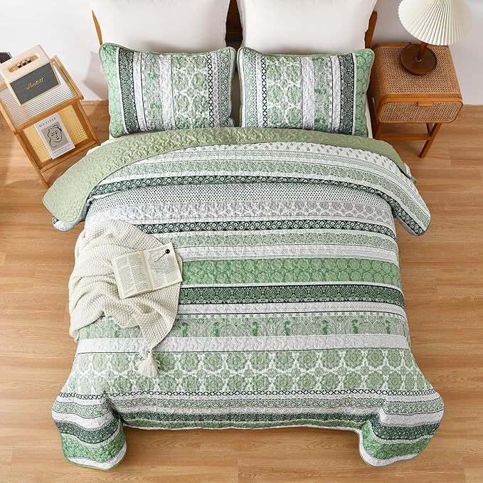 WONGS BEDDING Boho Quilt Set King Size, Lightweight Bedspread Coverlet Bedding - Image 3