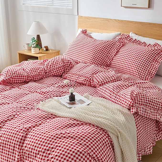 Gingham Duvet Cover Twin Size, 2 Pieces Soft Breathable Microfiber Plaid - Image 6
