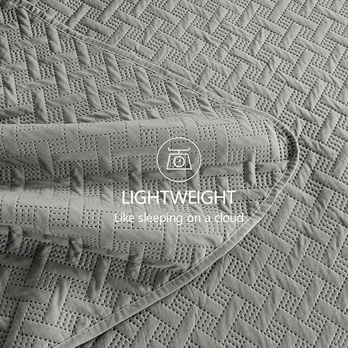 FLYMME Dark Grey King Quilt Bedspreads, 3 Pieces Lightweight Bedding Sets - Image 6