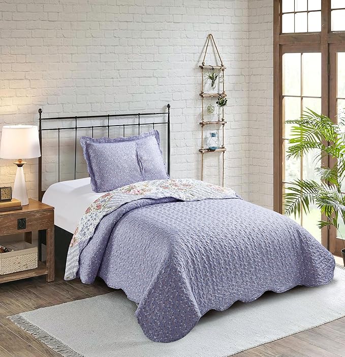Brilliant Sunshine Rose Violet Patchwork, 2-Piece Quilt Set - Image 2