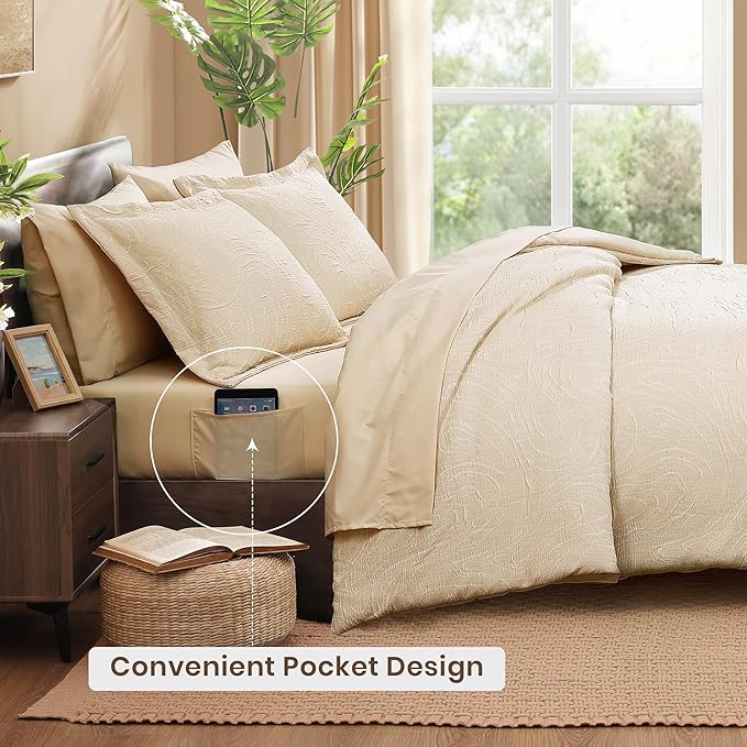 Monbix King Size Comforter Set, Birch Marble Pattern King Size Bed Set - Image 4