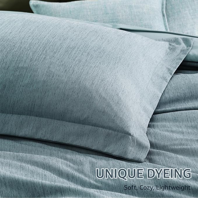 Monbix Full Size Comforter Set-7 Pieces Dusty Blue Cationic Dyeing Bed in a Bag - Image 6