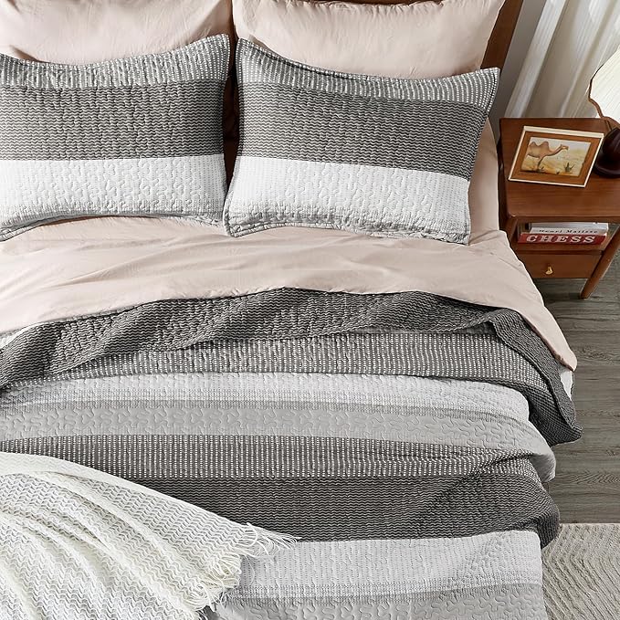 Andency King Size Quilt Set Dark Grey, 3 Pieces Summer Ultra Soft Lightweight - Image 7