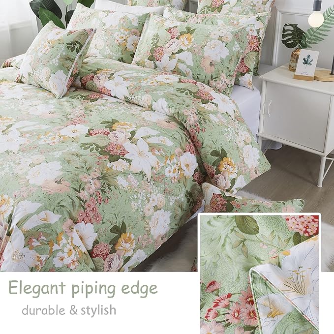 FADFAY Girls Floral Duvet Cover Set Twin 100% Cotton Bedding 600 TC Mint Green - Image 6