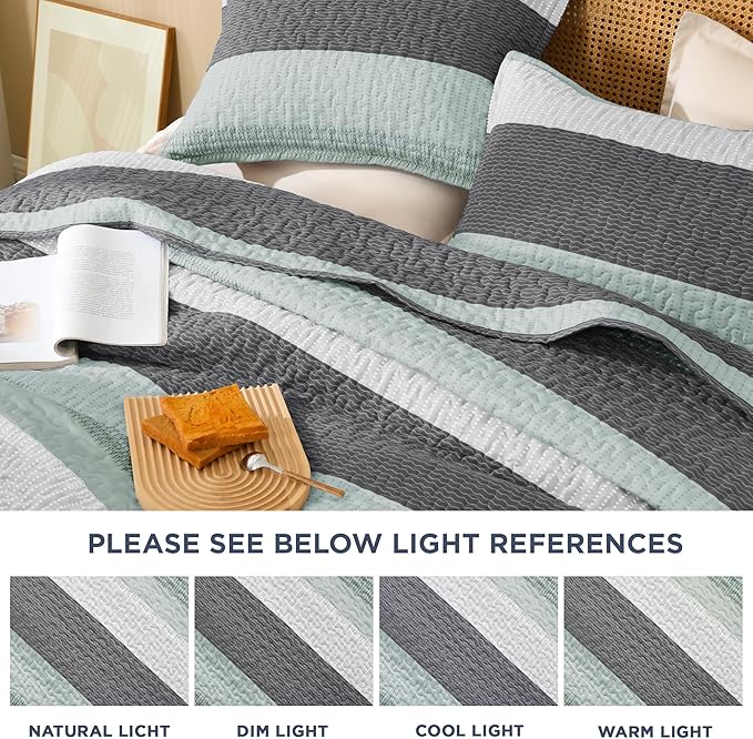 Litanika Twin Quilt Set Sage Green, 68x86 Stripe Bedspread Coverlet 2 Pieces - Image 6