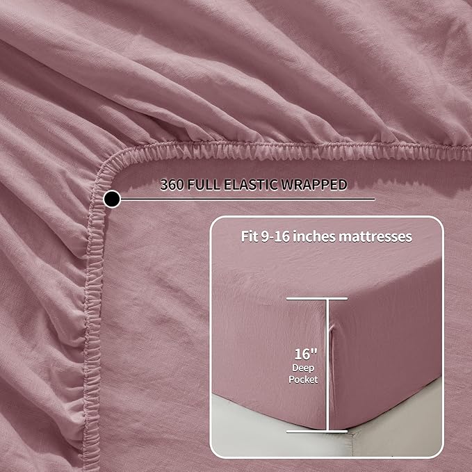 LBRO2M 100% Pure Linen Sheet Set Deep Pocket Up to 16" Bed Sheets Sets - Image 2