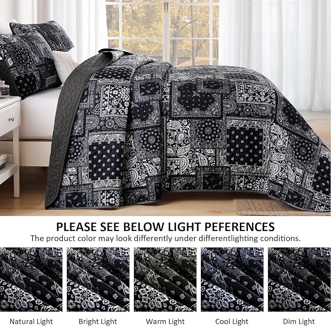 Cottolester Boho Patchwork Quilt Set Queen Size, Paisley Floral Bedding Set - Image 4