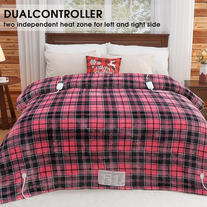 Pink Heated Blanket Electric, Queen Size 84X90, 10 Heat Levels/8 Hours Auto - Image 2