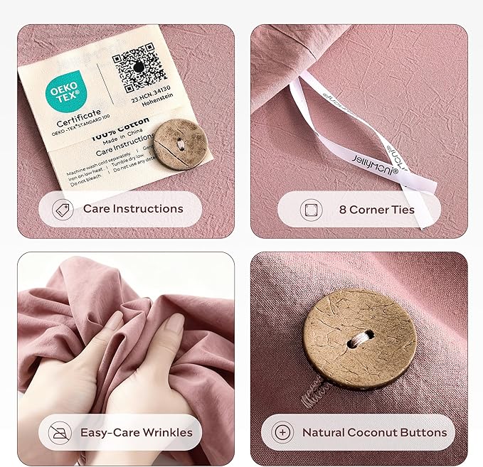 JELLYMONI 100% Washed Cotton Duvet Cover Queen – Soft, Breathable Linen-Look - Image 4