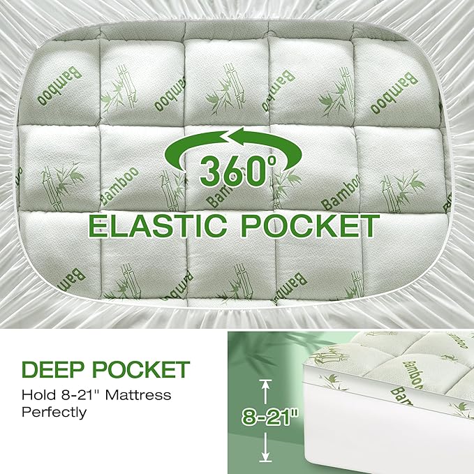 Mattress Topper King Size Viscose Derived from Bamboo, Thick Soft Pillow Top - Image 6