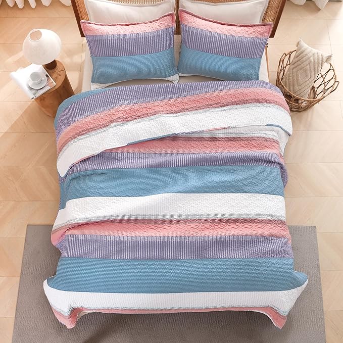 Litanika Twin Quilt Set Purple, 68x86 Stripe Bedspread Coverlet 2 Pieces - Image 3