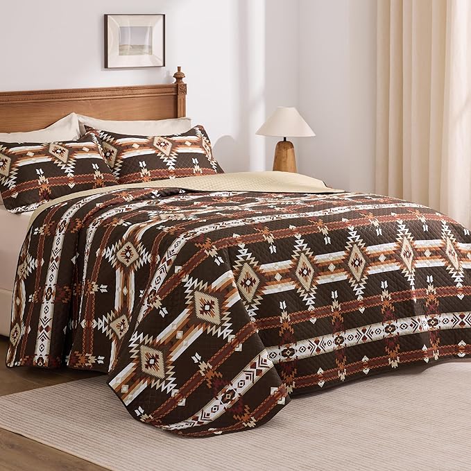 PPOLCA Boho Queen Quilt Bedding Set, Striped Lightweight Reversible Bedspread - Image 5
