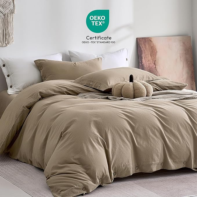 JELLYMONI 100% Washed Cotton Duvet Cover Queen – Soft, Breathable Linen-Look - Image 2