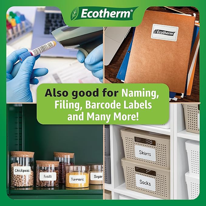 1" x .5" Thermal Labels | 4 Rolls | 9800 Labels | fits Zebra, Godex, Arkscan, iDPRT, Offnova Thermal Label Printers and More | Blank White Adhesive Stickers by Ecotherm-DeskoryOffice