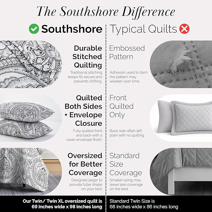 Southshore Fine Living, Inc. Farmhouse Bedding Quilt Set, Twin XL Coverlet - Image 4