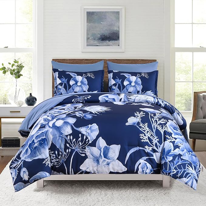 Luxudecor Floral Comforter Set Twin Size 5 Piece, Elegant Floral Comforter by Luxudecor