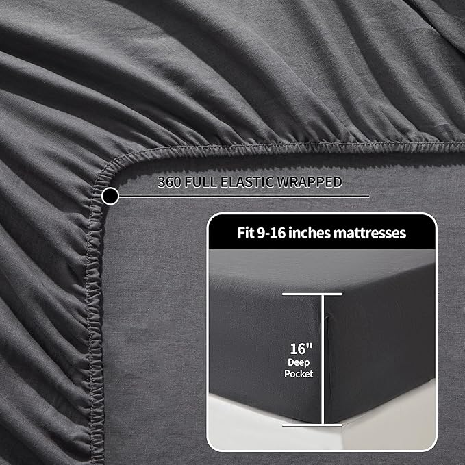 LBRO2M 100% Pure Linen Sheet Set Deep Pocket Up to 16" Bed Sheets Sets - Image 5
