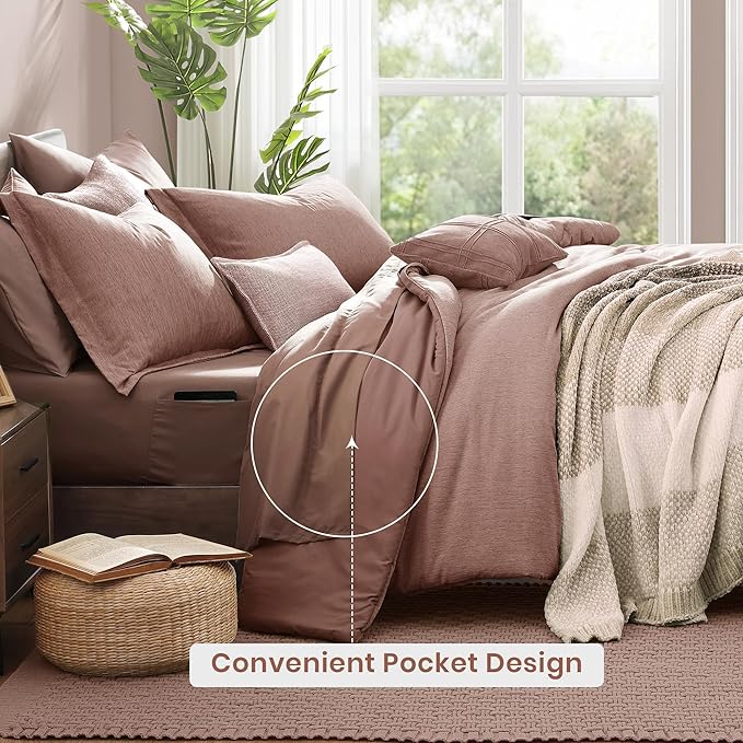 Monbix Full Size Comforter Set-7 Pieces Dusty Pink Cationic Dyeing Bed in a Bag - Image 4