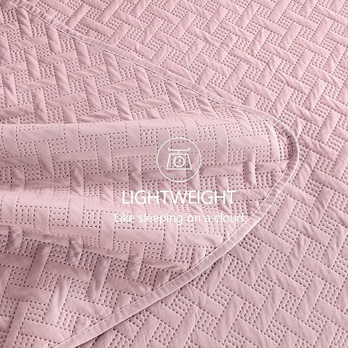 FLYMME King Size Quilt Bedding Set Pink Lightweight Bedspreads Set, Modern - Image 6
